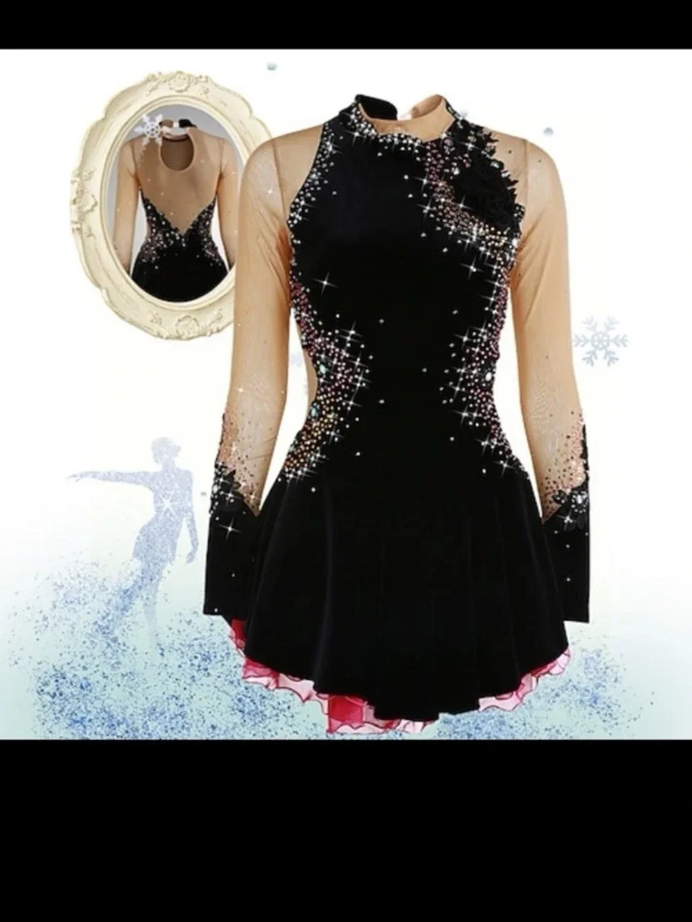Figure Skating Dress Black/Red with Crystal Accents NWOT